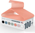 Neaties Plastic Hangers 100 Pack – Made in The USA – 6lb Capacity Standard Clothes Hangers with Strap Hooks for Dresses, Lingerie, Shirts, Pants, and Jackets – Peach