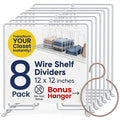 White Wire Shelf Dividers for Closet Organization – 12-Pack - Sturdy and Easy Set-Up Closet Shelf Dividers with Bonus Rose Gold Hanger - 12 inches x 12 inches