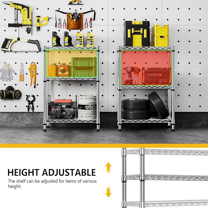 M MZG 750 lbs 3 Tier Shelf Metal Storage Shelves Shelving Wire Rack Heavy Duty Closet Organizers for Garage Kitchen Bathroom Laundry Chrome 13.8" D x 23.6" W x 35.5" H