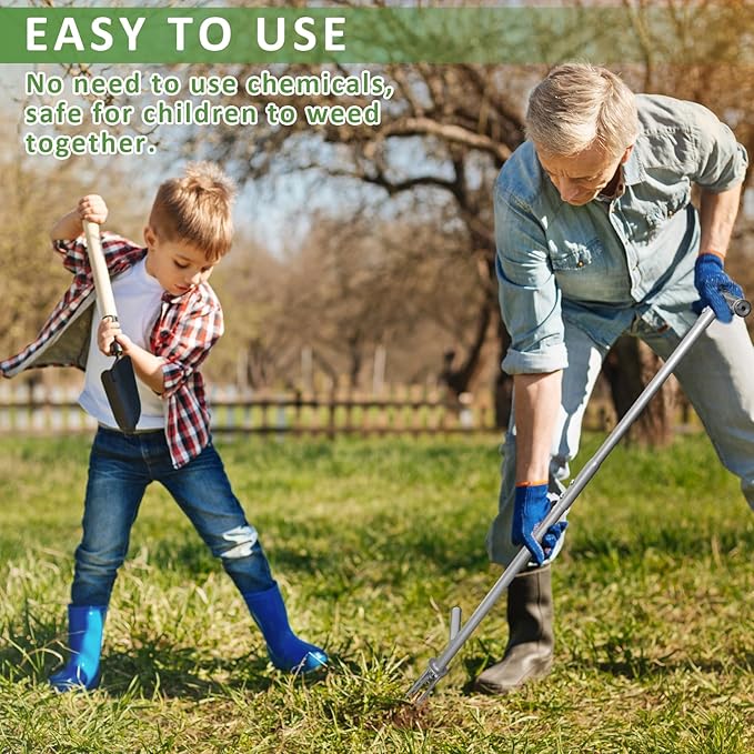 39"/42" Stand Up Weeder Hand Tool - Weed Puller Tool - Long Handle 3 Claws Manual Weeding Tool for Elderly & Gardeners - Stainless Steel Root Extractor Without Bending