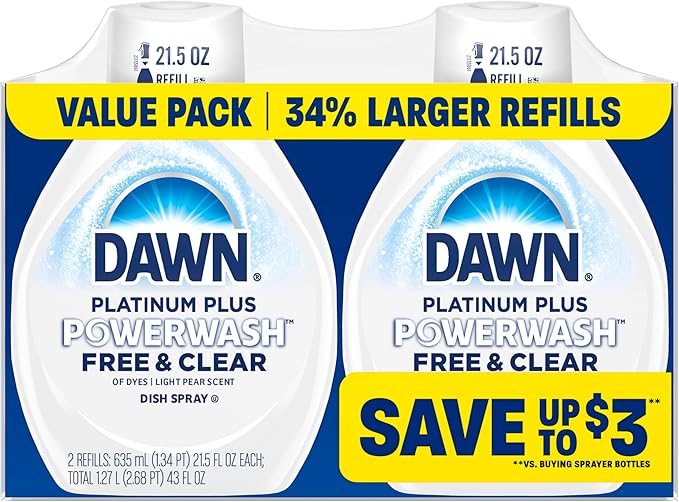 Dawn Powerwash Spray Refill, Dish Soap, Dishwashing Liquid, Free & Clear, 2 Refills, 43 Fl Oz