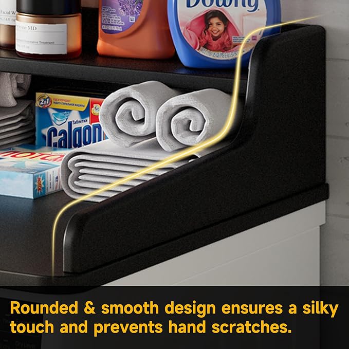 Washer Dryer Countertop, Laundry Wood 2 Tier Shelves Topper with Edge, 54" W x 26.7" D Cover Guard Organizer for Washer and Dryer Laundry Hamper Counter Storage Organization Black