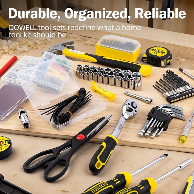 DOWELL 299-Piece Professional Hand Tool Set, Ultimate Drawer Toolbox with Sockets, Pliers, Hex Keys, Screwdrivers for Home, Auto Repair, Workshop & Emergency DIY
