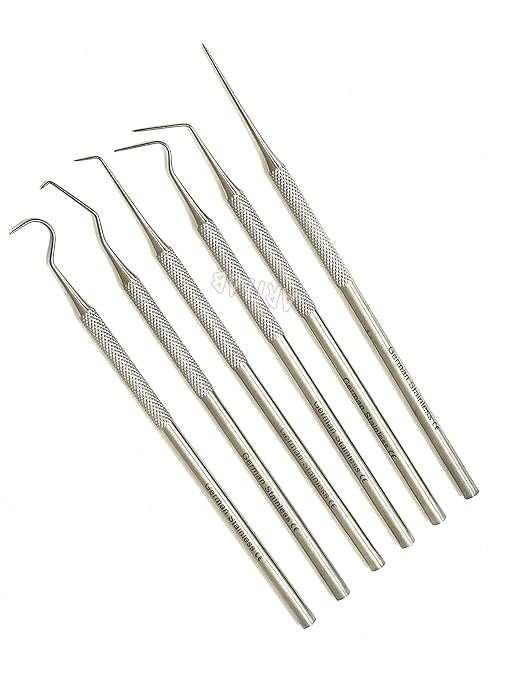 Premium Set of 12 Stainless Steel Precision Micro Probe Set Combo-Straight, Single, Short Double, Long Double, Triple and Hook Tips -Pick Tool Set 5.5"(14CM) (Set of 6 Each)