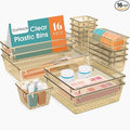 StorMiracle 16 PCS Drawer Organizer Set, 5 Varied Size Bathroom and kitchen Drawer cabinet organizer Trays, Clear Storage Bins for Makeup, Jewelry, Utensils and Gadgets, Champagne