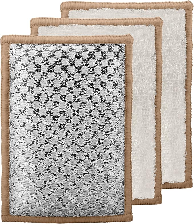 OGGI Bambou Odor-Free Scrubbing Sponges - Natural Scrub Sponges for Dishes, 91% Bamboo-Derived Rayon Cellulose Fiber, Reusable, Absorbent, Durable Scrubbers, Non-Scratch, Washable - 3 pcs, 7x4