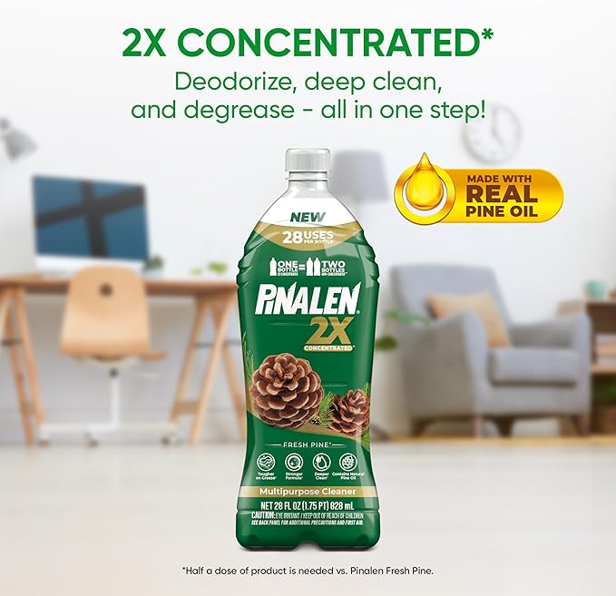 PINALEN 2X Concentrated Multipurpose Cleaner - Fresh Pine Scent - 28 fl oz - All Purpose Cleaner for Kitchen, Bathroom, Laundry, Floors & Outdoors (Pack of 2)