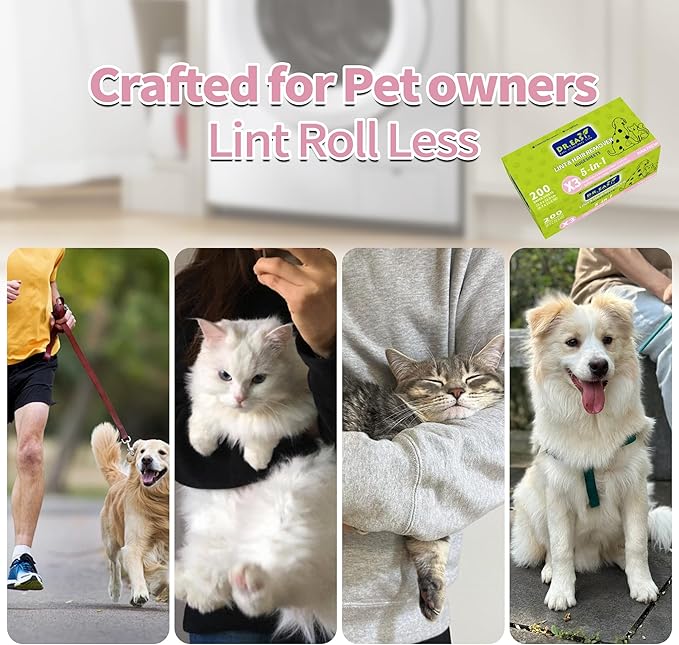 Dr.Easy LINT & HAIR REMOVER Pet HUGESHEETS with 3X Dryer Sheets, PINK FRESH, 200 Count,PLANT&MINERAL-BASED FORMULA