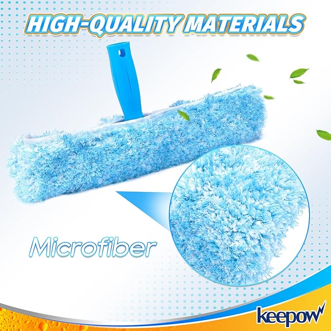 KEEPOW 14" Microfiber Window Scrubber Refill Replacement Compatible with MR.SIGA, Compatible with Ettore Professional Window Cleaning, Reusable & Washable Window Squeegee for Home (3 Pack)