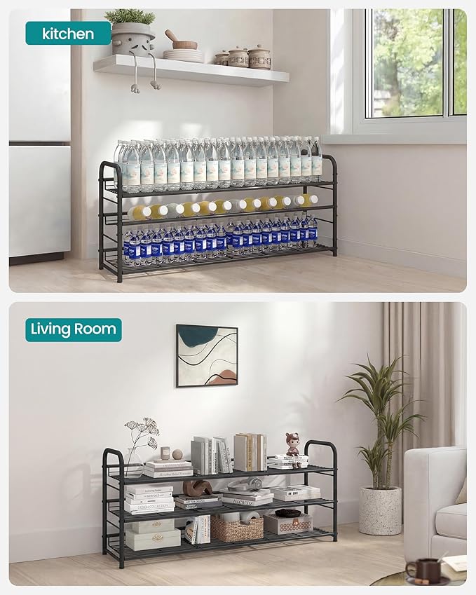 SONGMICS Stackable Shoe Rack, 3 Tier Metal Shoes Rack Storage Shelf, Holds up to 15 Pairs, Adjustable Slanted Shelves Tower Organizer for Closet Entryway Small Spaces, Black ULMR106BD01