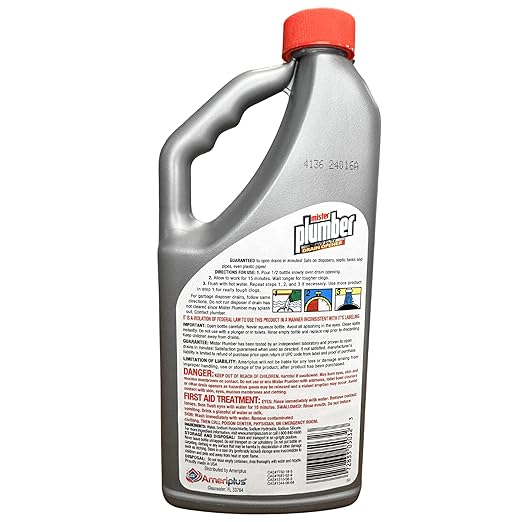 Mister Plumber Professional Formula Drain Opener, 32 Fl Oz "No-Glug" Easy-Pour Bottle, 3-Pack