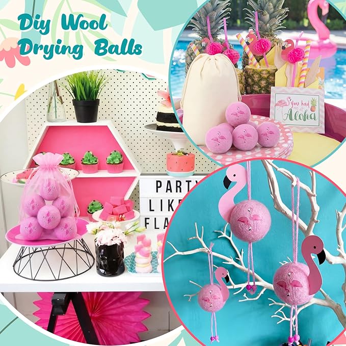 Jenaai 6 Pcs Wool Dryer Balls Bulk for Easter Laundry Basket Cute Organic XL Wool Dryer Laundry Balls Natural Soft Fabric Softener Anti Static Fabric Softener Alternative for Clothes(Pink Flamingo)