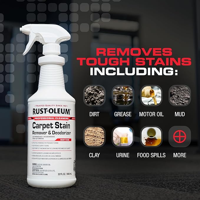 Rust-Oleum Professional Cleaners Carpet Stain Remover & Deodorizer | Trigger Spray 32oz Carafe Bottle | Professional Strength | Ready to Use | 6 Pack