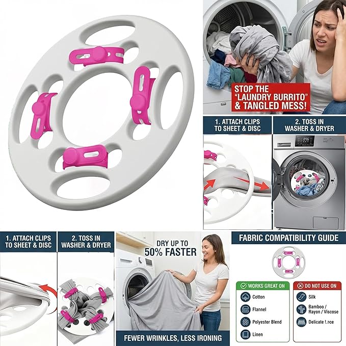 Bed Sheets Detangler Set of 2 – Anti-Tangle Laundry Helper for Sheets, Blankets & Bedding, Soft Silicone Reusable Separator for Washer & Dryer, Reduces Wrinkles and Drying Time