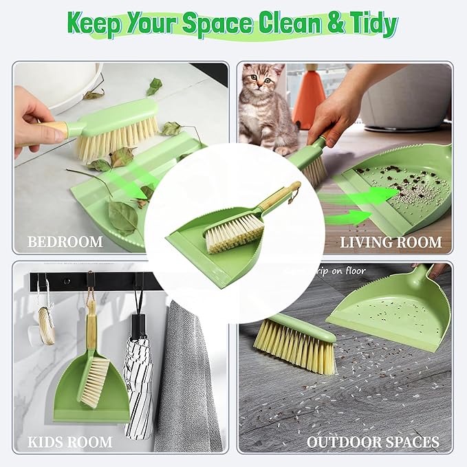 Dust Pan and Brush - Hand Broom Dustpan Set, Broom with Dustpan Como Set, Dustpan and Brush Set for Pet, Car, Dorm, Comping (Green)