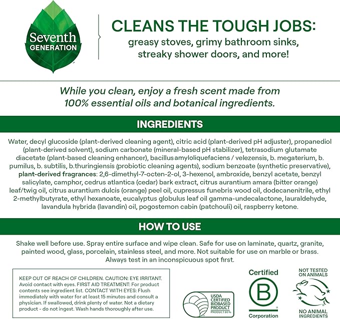 Seventh Generation Ultra Deep Probiotic Multi Surface Cleaner, 9.4 Fl Oz, Fresh Breeze, 80% USDA Biobased All Purpose Cleaning Spray, Breaks Down Tough Grease & Grime, Safe for Kids & Pets