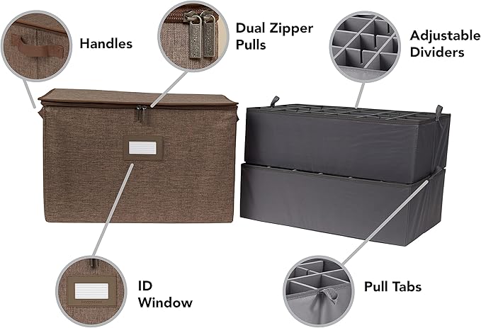 Covermates Keepsakes - Adjustable Zip-Top Storage Box - Configurable FlexGrid Compartments - Heavy Duty Polyester- Reinforced Handles - Stackable Design - Indoor Storage, Brown Heather