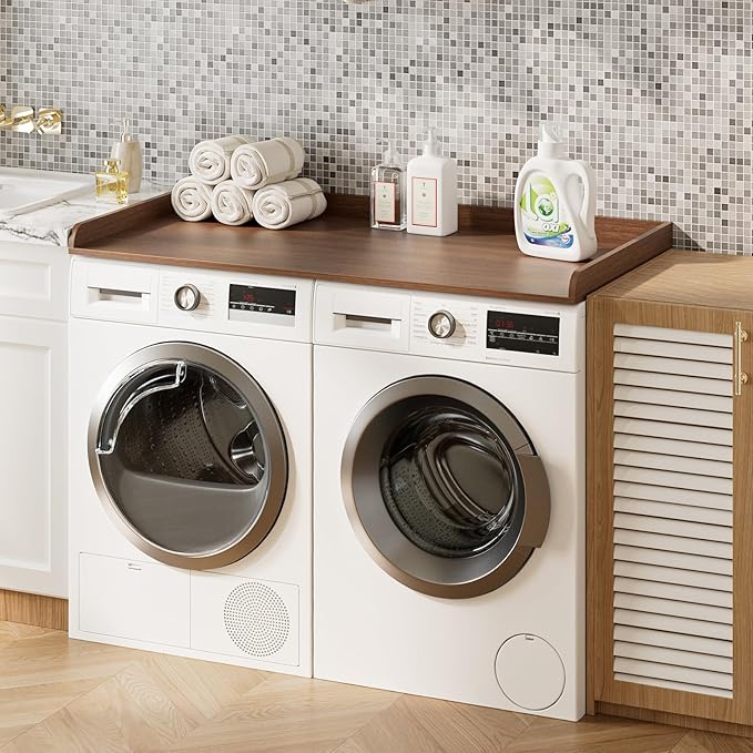 Washer Dryer Countertop, 27.6" x 54" Laundry Countertop for Washer and Dryer, Laundry Room Organization and Storage, Walnut