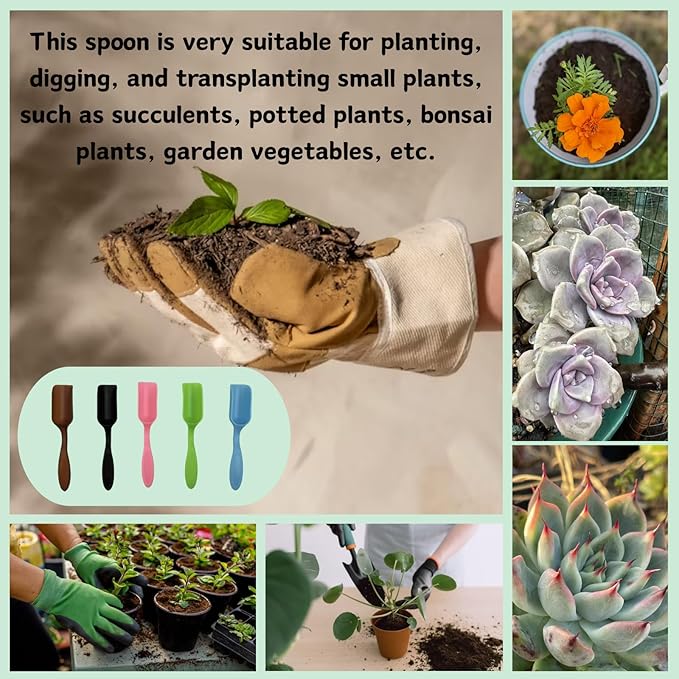 10pcs Liyee Mini Gardening 5 Colors Plastic Small Spoons,Succulent Cultivation Digging and Transplanting,Can Also Be Used For Tea-leaf/Coffee/Laundry Detergent Spoons (Multiple colors)