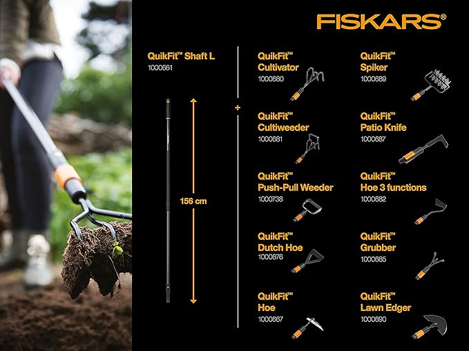 Fiskars QuikFit Shaft L, Length: 156 cm, Aluminium, Black/Orange, 1000661