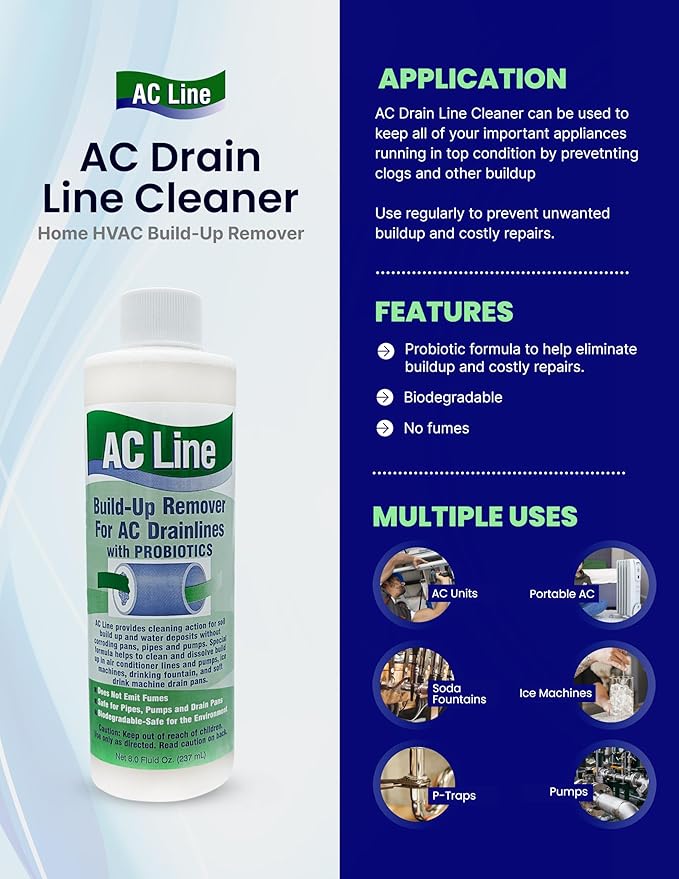 AC Drain Line Cleaner - 4 Pack / 12 Month Supply - Cleans HVAC drain lines, condensate lines, and more