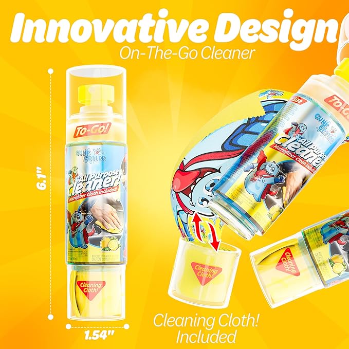 Travel Spray Bottle With Microfiber Cap - All Purpose Cleaner - Lemon (2 Pack)