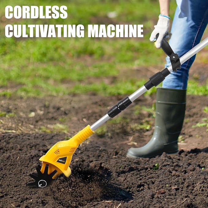20V Cordless Tiller Cultivator for Gardening, 360RPM Electric Garden Tiller with 2 x 2.0Ah Batteries & Charger, Garden Rototiller for Lawn Gardening Soil Cultivation