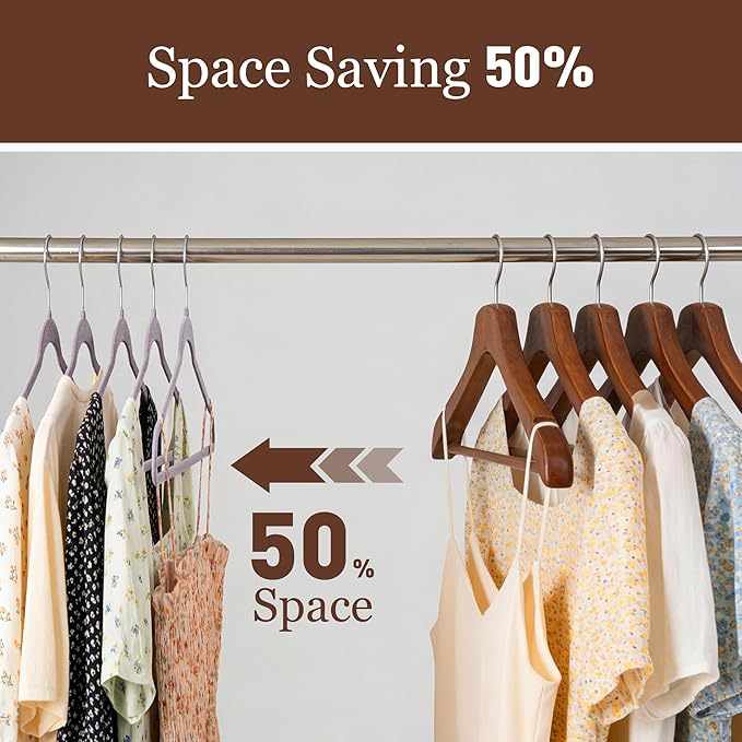 Velvet Hangers 100 Pack, Slim Non-Slip Clothes Hangers Space-Saving for Closet, Heavy Duty for Pants, Coats, Skirts, Jeans, Sweaters and More, Nylon-Flocked, Light Purple