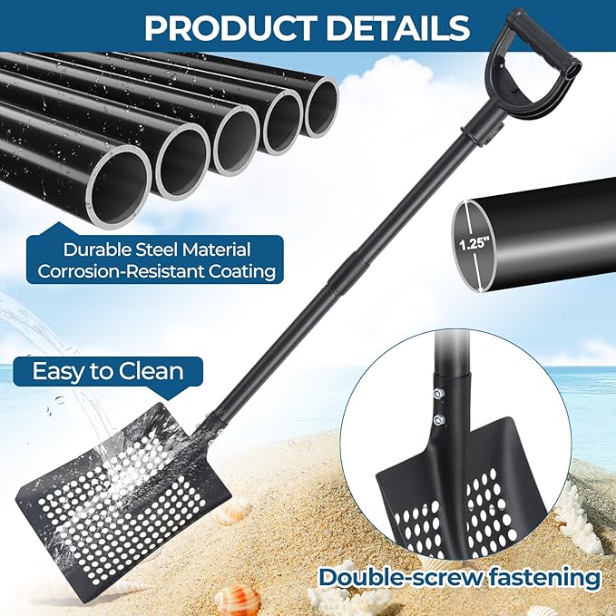 Chicken Coop Cleaner Shovel with Sifter, 61" Heavy Duty Adjustable Sifter Shovel for Poultry Bedding, Garden Soil Sifting, Durable Metal with Deep Sides & Ergonomic Handle