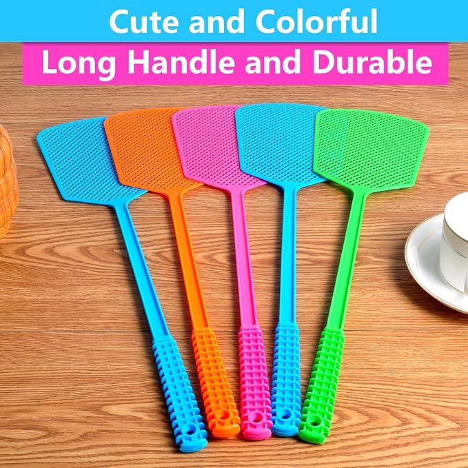 Fly Swatter,5 Pack Plastic Heavy Duty Manual Fly Killer, Long Handle Flyswatter, Large Bug Swatters That Work for Indoor and Outdoor