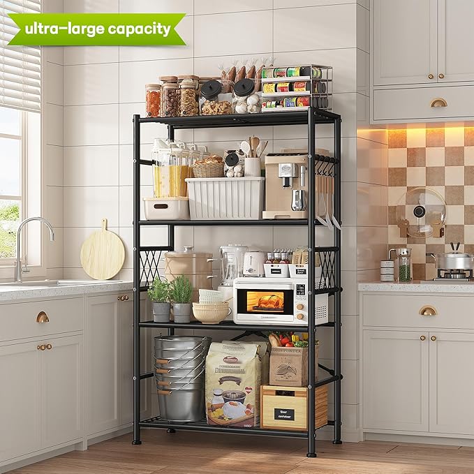 Wire Shelving Storage Rack with Hooks,Metal Shelving Units Shelf Organizer,Wobble-Free Garage Shelving with Adjustable Leveling Feet for Kitchen Pantry Laundry Bathroom Closet Dorm,12"D x 30"W x 60"H