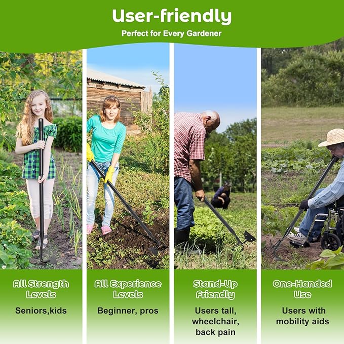 Garden Hoe, 2 in 1 Weeding Hoe and Cultivator Soil Tiller,52" Long Handle, Heavy Duty Hoe Garden Tool for Weeding, Loosening Soil, Cultivating, Gardening