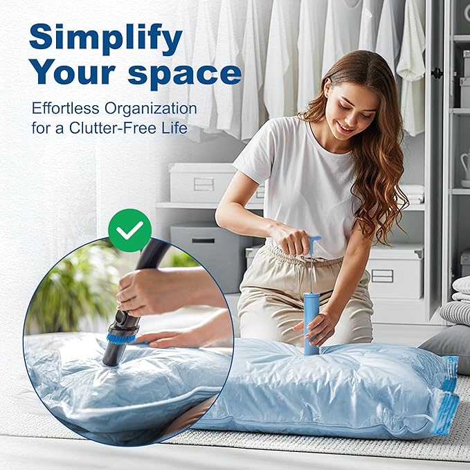HOUSE DAY 10 Large Vacuum Storage Bags with Pump,Space Saving Vacuum Seal Bags For Clothing Travel, Vacuum Storage Bags For Clothes, Comforters, Blankets, Pillows, Moving, Reusable & Durable,Hand Pump
