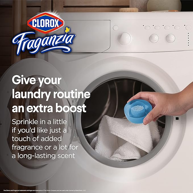 Clorox Fraganzia Laundry Scent Booster Crystals, In-Wash Fragrance Beads for Fresh-Smelling Clothes & Linens, Safe for All Fabrics & Colors, Easy-Pour Bottle, Morning Sky Scent, 70 Oz