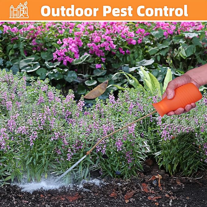 Diatomaceous Earth Duster, 230ml Large, Powder Duster Kit with Long Copper Tube & Folding Funnel, Indoor Outdoor Silicone Sprayer Heavy Duty Bulb Applicator for Home and Garden(Orange)