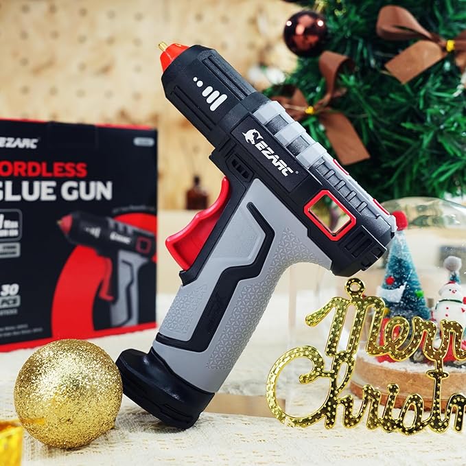 EZARC Cordless Hot Glue Gun with 30 Pcs Mini Glue Sticks, 15s Heating Fast Mini Glue Gun kit, Smart Power-Off, 2500 mAh Rechargeable Battery, DIY, Crafts, Decorations, Home Repairs, Gray