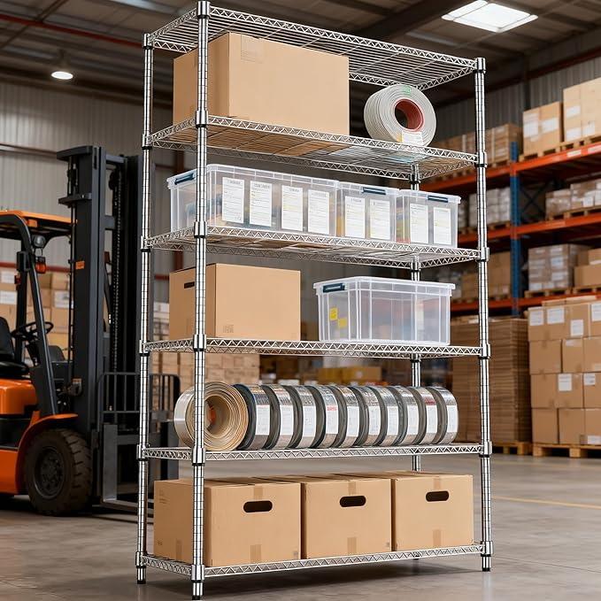 M MZG 2100LBS 47.2" W 6 Tiers Shelf Storage Shelves Metal Shelving Unit Heavy Duty Garage Shelving Adjustable Wire Shelves for Pantry,Kitchen,Garage,Basement,Chrome 17.7" D x 47.2" W x 82.4" H