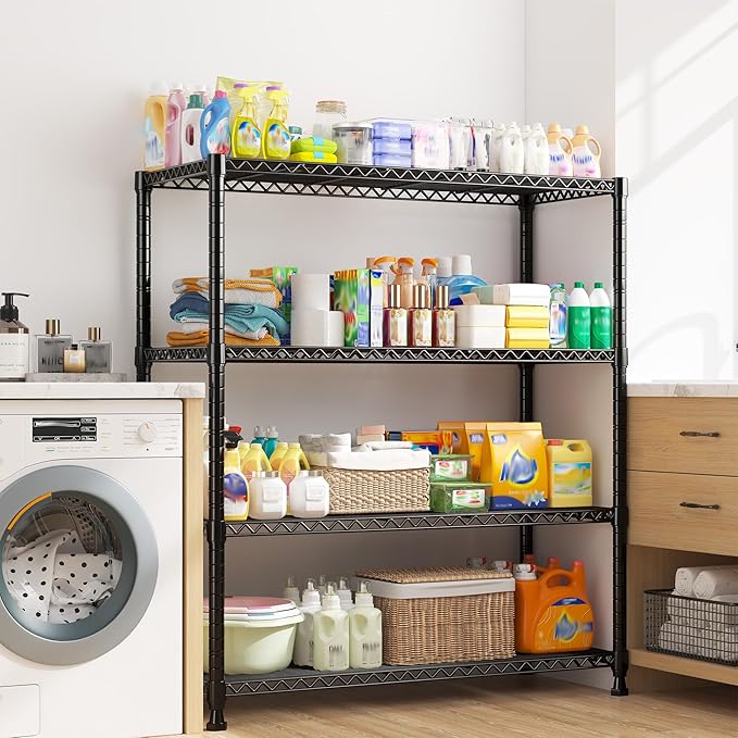 REIBII 35.5" W Wire Shelving Storage Shelves Metal Shelves Heavy Duty Shelving, Adjustable Garage Storage Wire Shelf Pantry Shelves for Kitchen Rack, Bedroom, 35.5''W x 14''D x 59''H