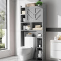 Meilocar Over the Toilet Storage Cabinet, Freestanding Farmhouse Storage Cabinet Over Toilet, Bathroom Organizer with Paper Holder Stand and Adjustable Shelf, Grey