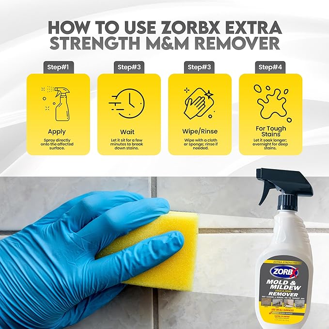ZORBX Extra Strength Remover & Cleaner Spray 24 FL Oz – Scrub Free Formula - Bleach Free Stain & Smell Eliminator for Shower, Bathroom, Ceiling, Carpet, Cars, Walls & Wood