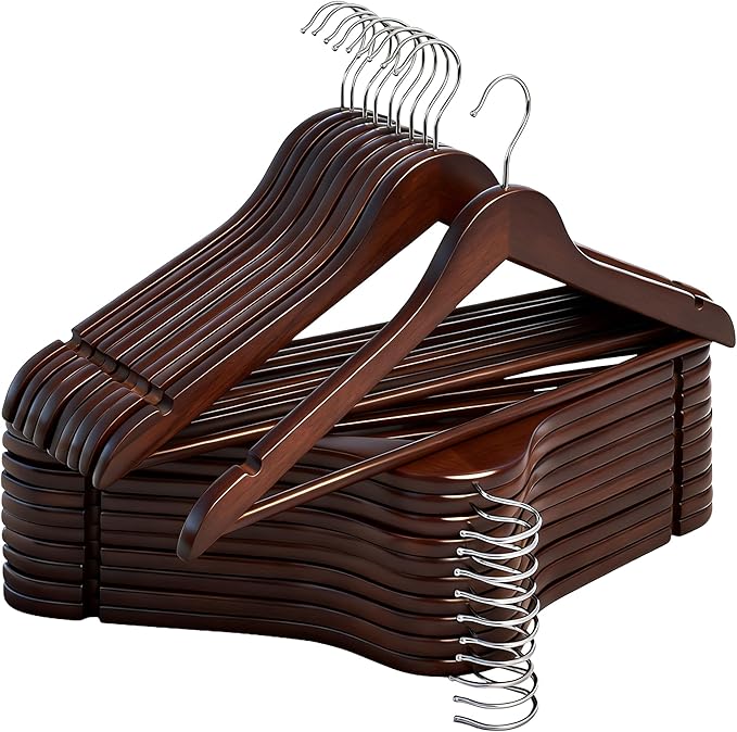 StorageWorks Wooden Hangers 20 Pack, Wood Coat Hangers for Closet, Heavy Duty Clothes Hangers for Suits, Shirts, Pants, Jackets, Walnut Color