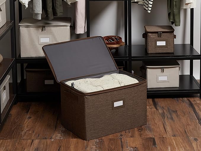Covermates Keepsakes - Adjustable Zip-Top Storage Box - Configurable FlexGrid Compartments - Heavy Duty Polyester- Reinforced Handles - Stackable Design - Indoor Storage, Brown Heather