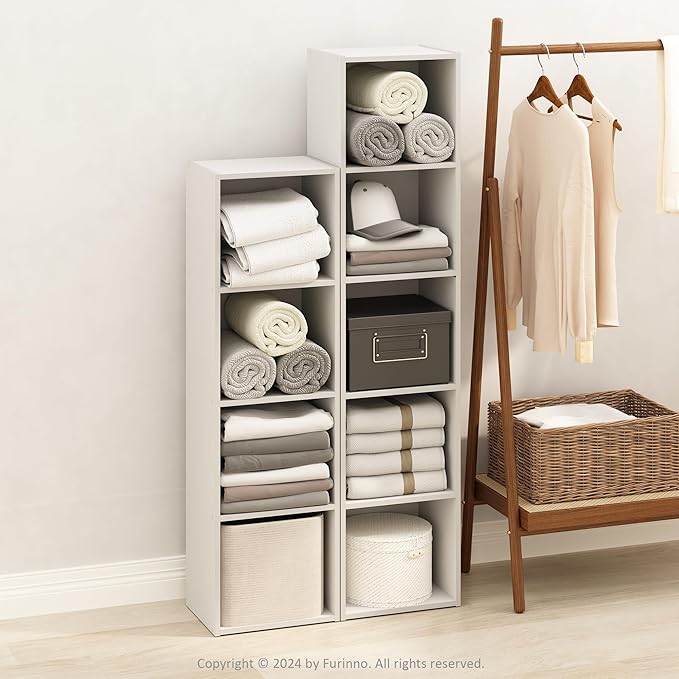 Furinno Reed Closet Organizers and Storage, 4-Tier Closet Organizer, Open Shelf Closet Storage, for Wardrobe, Bedroom, Living Room, White