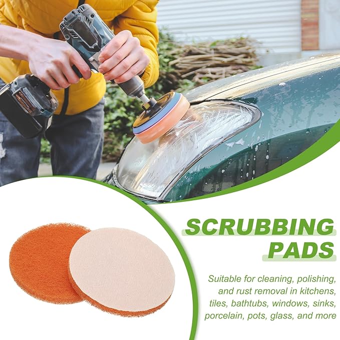Power Scrub Pads, Scrubbing Pads 2000 Grits Scouring Discs - Fitting for (Home Kitchen Cleaning - Drill Attachment - Scrubber Replacement) 6 Pcs & 5 Inch & Orange