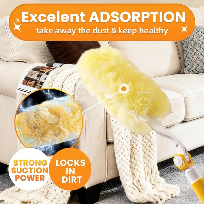 Heavy Duty Duster Refills, Disposable Dusters Kit for Cleaning Dusting Furniture Blind Ceiling Fan, Multi Surface 360 Feather Duster(25)+3FT Extended Handle