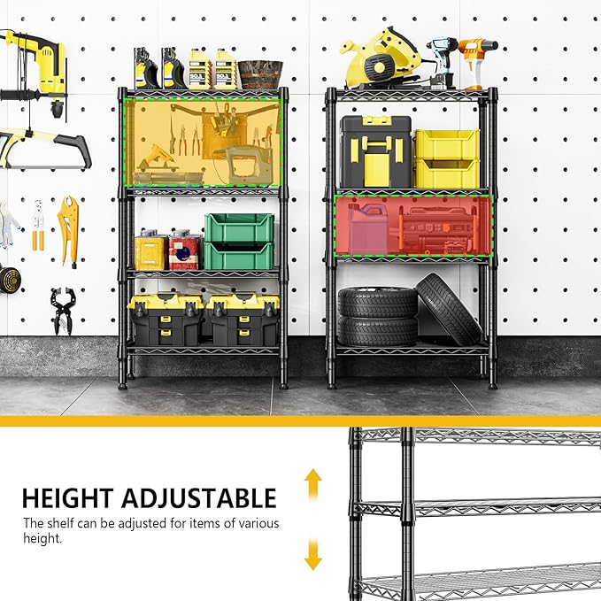M MZG 1000 lbs 4 Tier Shelf Metal Storage Shelves Wire Rack Closet Organizers for Garage Kitchen Bathroom Laundry Black 11.8" D x 25.6" W x 45.5" H