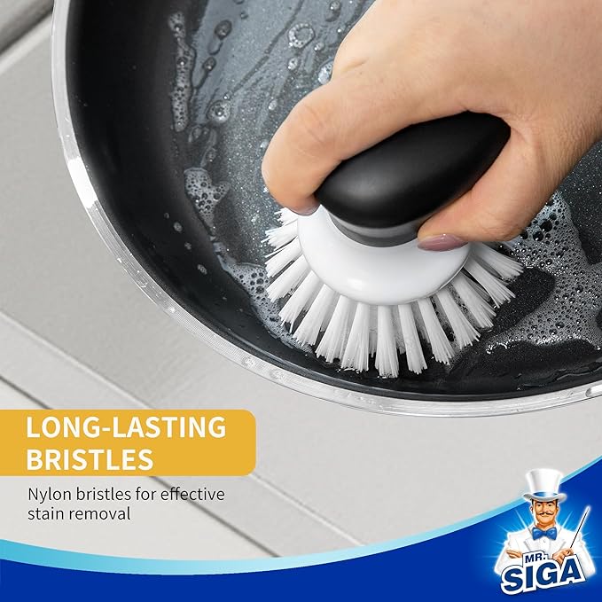 MR.SIGA Dish Scrub Brush, Palm Brush Dish Scrubber with Ergonomic Grip, Kitchen Brushes for Dishes, White, Pack of 2