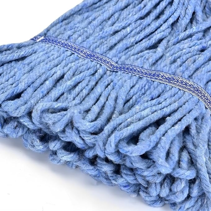 Matthew Cleaning Heavy Duty Mop Head Commercial Replacement for General and Floor Cleaning , Wet Industrial Blue Cotton Looped End String Head Refill (Pack of 3) Blue