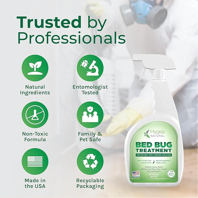 Hygea Natural Lice, Mite, and Bed Bug Natural Spray - Child & Pet Friendly - Immediate Results - Stain & Odor Free (24 Ounce)