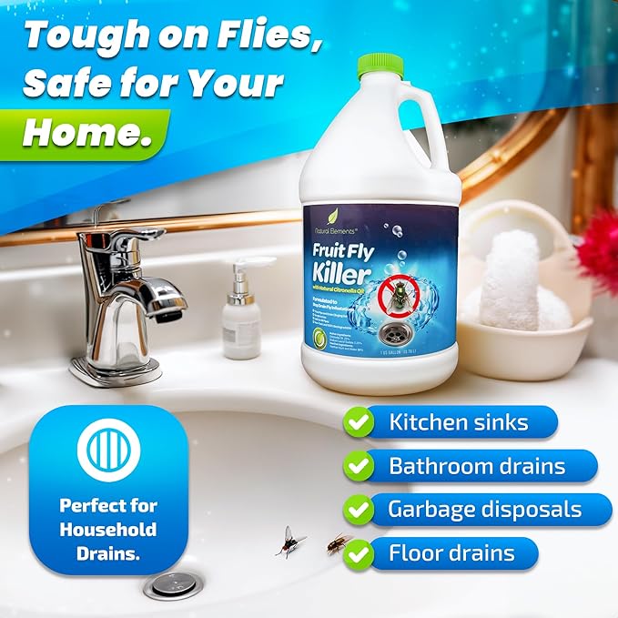Natural Elements Fruit Fly Killer | Drain Flies, Gnats, Flying Ants | Home & Commercial Use | Non-Toxic Gel Formula | 1 Gallon | 128 Fl Oz